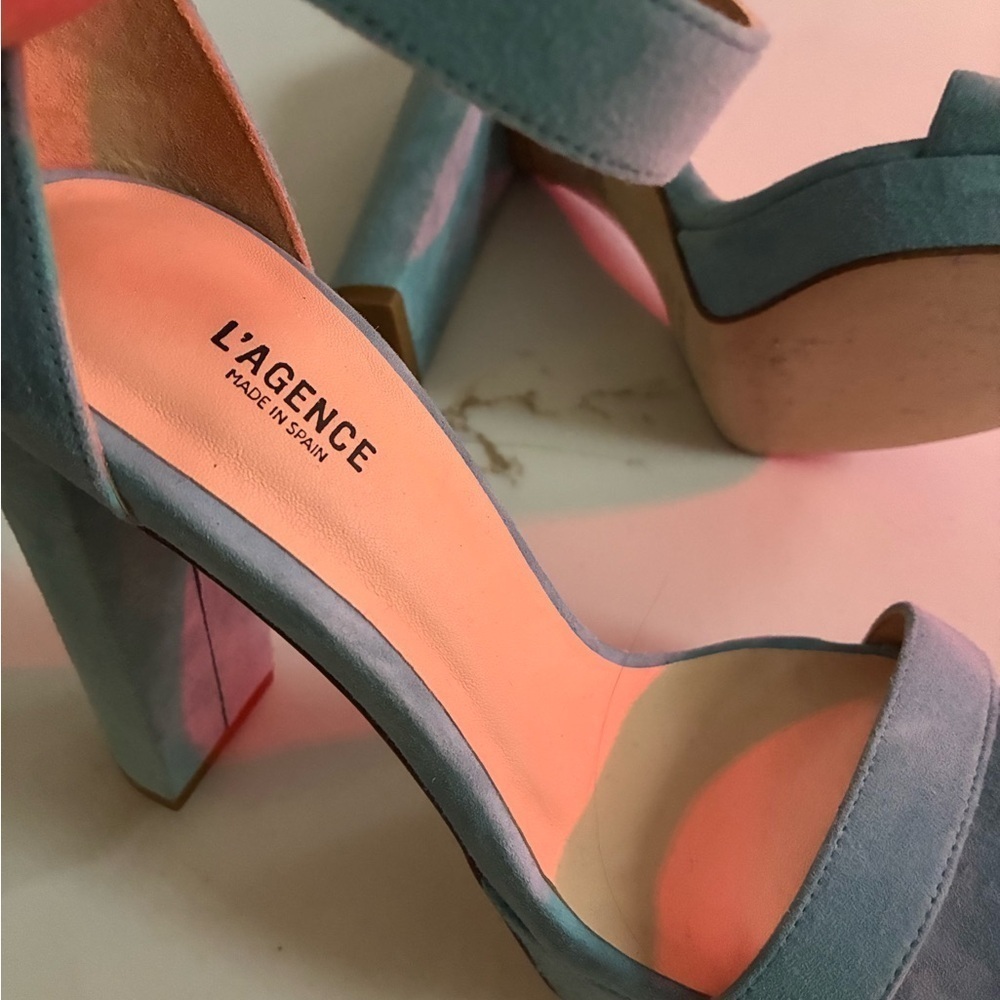 L'Agence Ceceile Riviera Blue Suede Platform Sandals size 38.5 - Picture 3 of 6